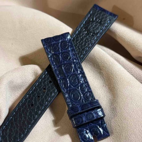 cro-1868  クロコダイル  腕時計 ベルト ネイビー  (ラグ幅20 mm - バックル幅18 mm)