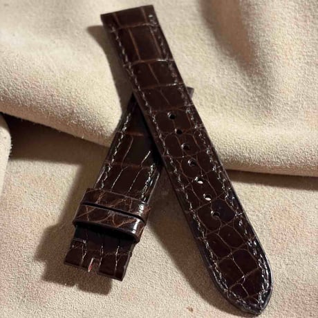 cro-1994  クロコダイル（グロス仕上げ）  腕時計 ベルト ダークブラウン (ラグ幅20 mm - バックル幅 18 mm)
