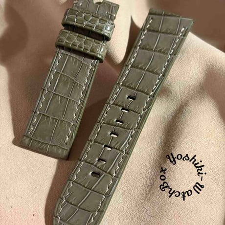 cro-2108 クロコダイル 腕時計ベルト オリーブ (ラグ幅22 mm