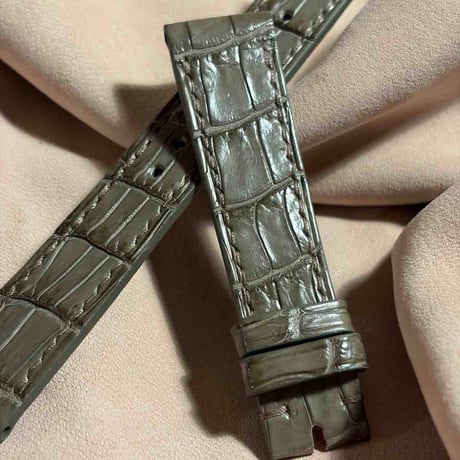 cro-2088  クロコダイル  腕時計ベルト オリーブ　(ラグ幅19 mm - バックル幅16 mm)