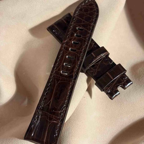 cro-1988  クロコダイル（グロス仕上）  腕時計 ベルト ダークブラウン  (ラグ幅22 mm - バックル幅 20 mm)