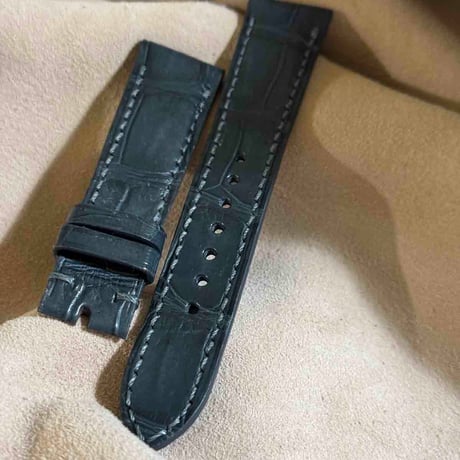 cro-1944  クロコダイル   腕時計 ベルト  ダークグレー  (ラグ幅21 mm - バックル幅18 mm)