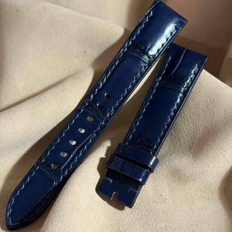 cro-2016  クロコダイル  腕時計ベルト ネイビー (ラグ幅18 mm - バックル幅16 mm)
