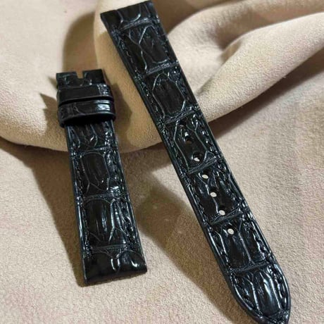 cro-1896  クロコダイル  腕時計 ベルト ブラック  (ラグ幅19 mm - バックル幅16 mm)