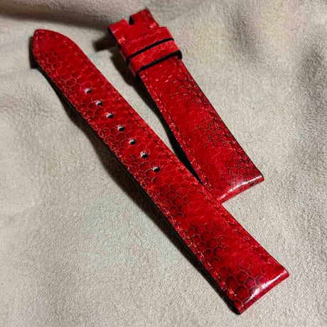 sna-128 シースネイク（ウミヘビ）腕時計ベルト レッド (ラグ幅18 mm - バックル幅16 mm)