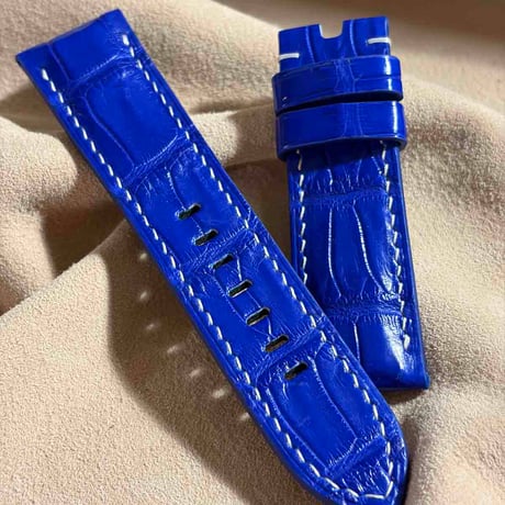 cro-1999  クロコダイル  腕時計 ベルト コバルトブルー (ラグ幅24 mm - バックル幅22 mm)
