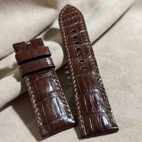 cro-1816  クロコダイル  レザー 腕時計 ベルト ブラウン  (ラグ幅24 mm - バックル幅22 mm)