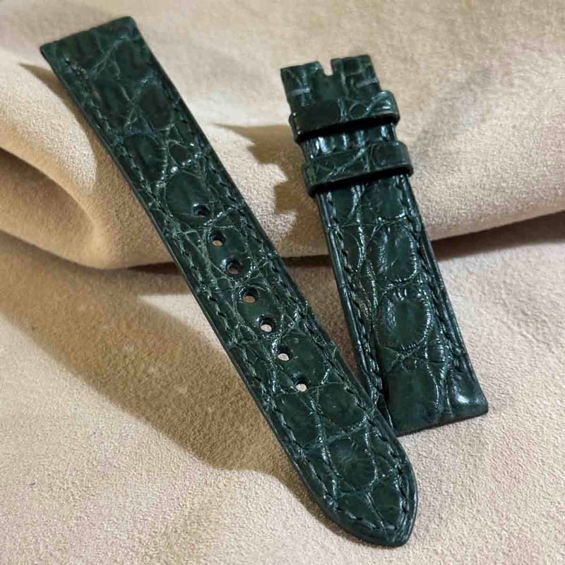 2175#22mm-20mmダークグリーン☆本物クロコダイル腕時計用ベルト