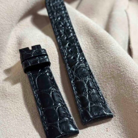 cro-1810  クロコダイル  レザー 腕時計 ベルト ブラック  (ラグ幅19 mm - バックル幅16 mm)