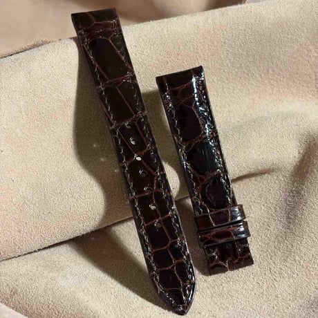 cro-2003  クロコダイル グロス仕上げ  腕時計ベルト ダークブラウン (ラグ幅18 mm - バックル幅16 mm)