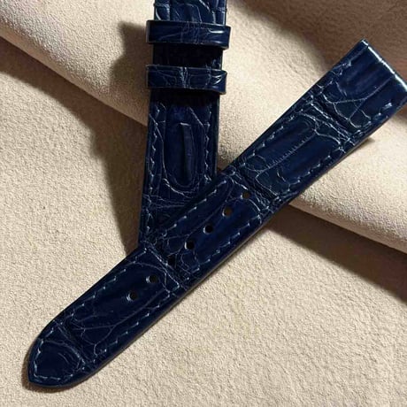 cro-2115  クロコダイル  腕時計ベルト ネイビー　(ラグ幅20 mm - バックル幅18 mm)