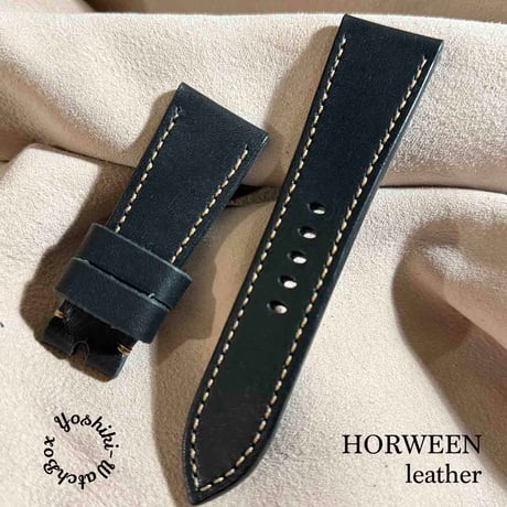 hor-100 ホーウィン ダービー / ブラック 腕時計ベルト (ラグ幅26mm - バックル幅22mm)