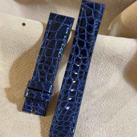 cro-1936  クロコダイル   腕時計 ベルト  グロス仕上げ ブルー  (ラグ幅19 mm - バックル幅16 mm)