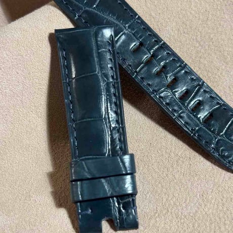 cro-1825  クロコダイル  レザー 腕時計 ベルト ブルーグレー  (ラグ幅22 mm - バックル幅20 mm)