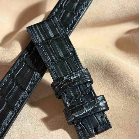 exh-52 ブライドルブラック クロコダイル 腕時計ベルト  (ラグ幅20mm - バックル幅18mm)