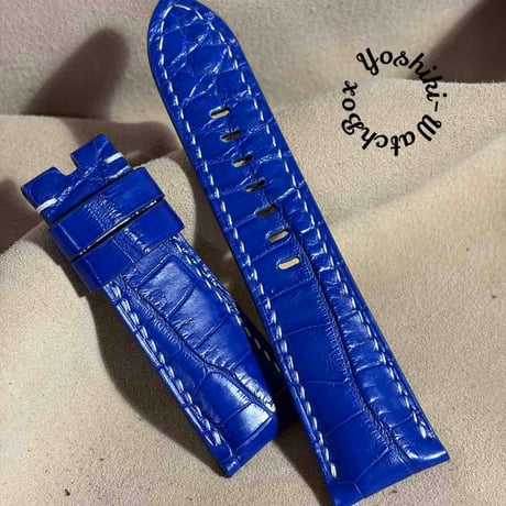 cro-2022 クロコダイル 腕時計ベルト コバルトブルー (ラグ幅26 mm