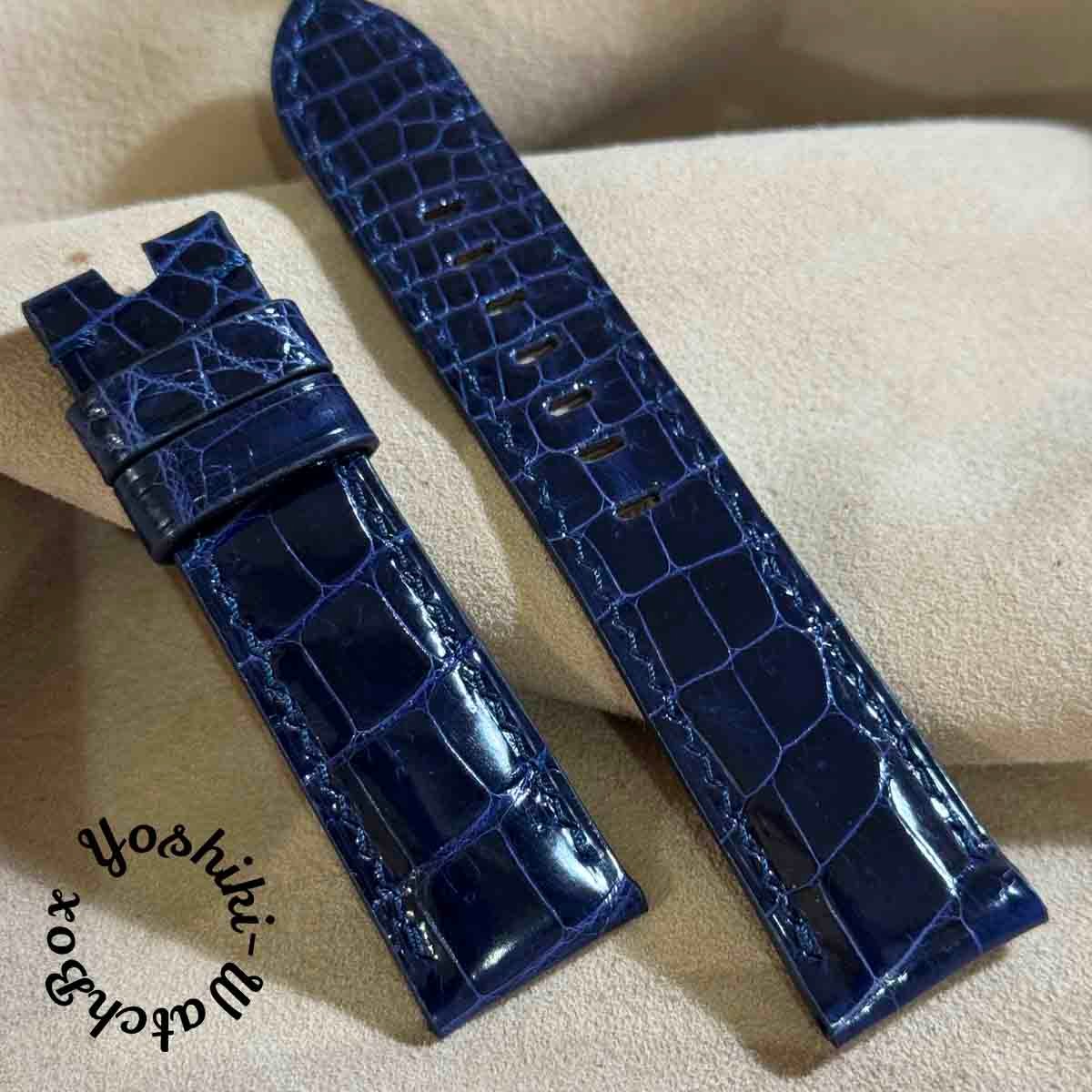 cro-1922 クロコダイル 腕時計 ベルト グロス仕上げ ブルー