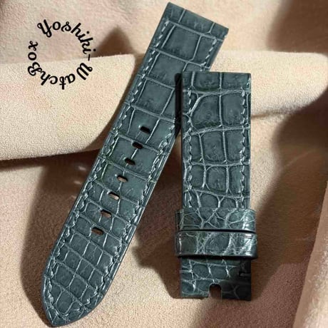 cro-2093 クロコダイル 腕時計ベルト グレー (ラグ幅24 mm - バックル