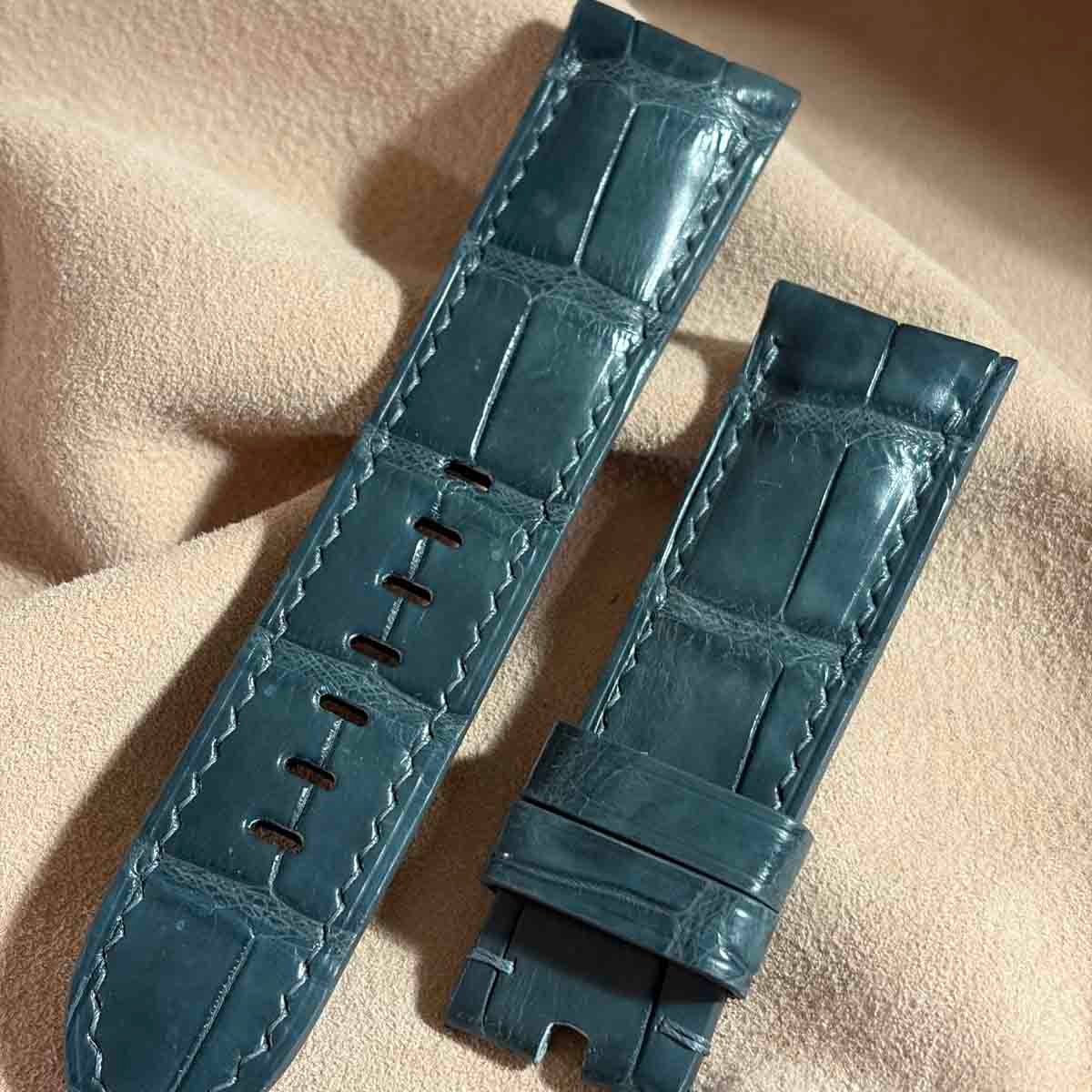 cro-1852 クロコダイルグロス仕上げ 腕時計ベルト グリーン ラグ幅24