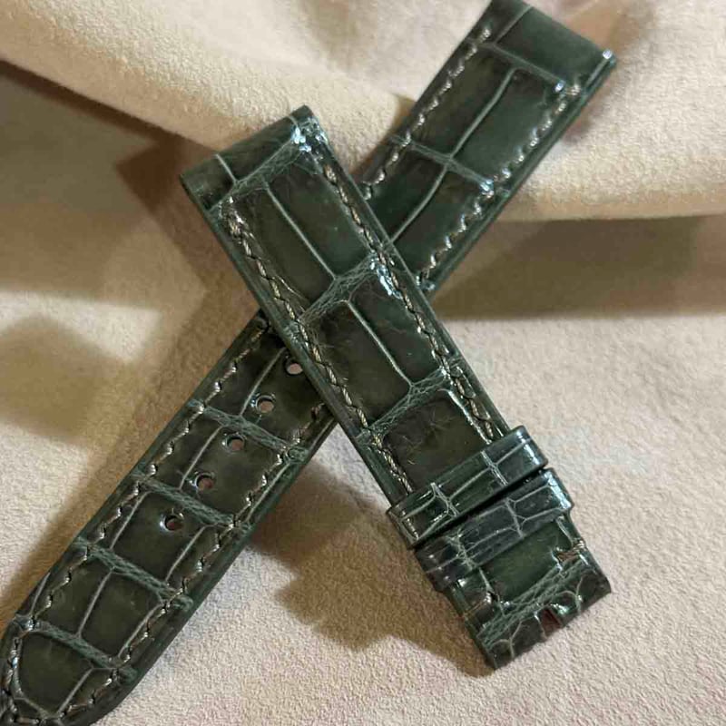 3366#20mm-16mmオリーブ★本物クロコダイル腕時計用ベルト cro-1955 クロコダイル 腕時計 ベルト オリーブ (ラグ幅20 mm - バ