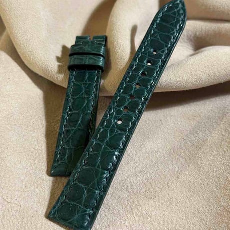 cro-1897  クロコダイル  腕時計 ベルト グリーン  (ラグ幅19 mm - バックル幅16 mm)