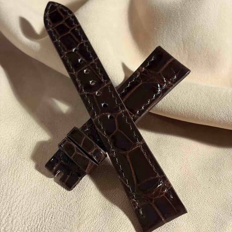 cro-1990  クロコダイル （グロス仕上げ） 腕時計 ベルト ダークブラウン  (ラグ幅19 mm - バックル幅 16 mm)
