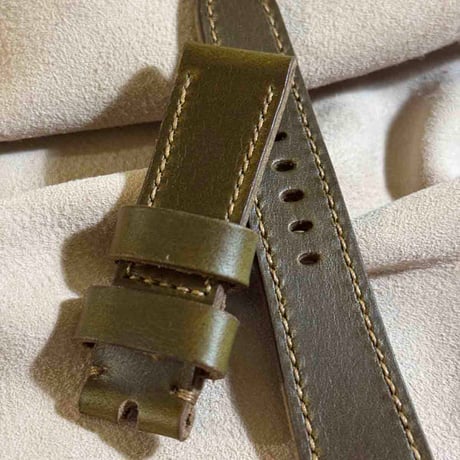 hor-231 HORWEEN クロムエクセルレザー オリーブ 腕時計ベルト (ラグ22mm - バックル幅20mm)