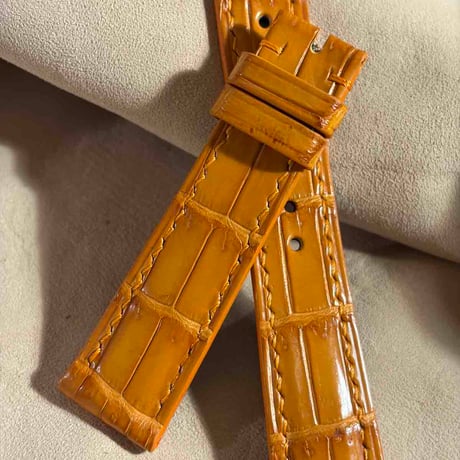 cro-2130  クロコダイル  腕時計ベルト オレンジ (ラグ幅19 mm - バックル幅16 mm)