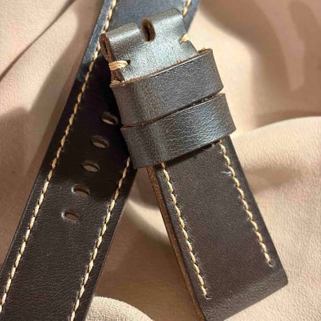 hor-247 HORWEEN クロムエクセルレザー / グレーネイビー 腕時計ベルト (ラグ24mm - バックル幅22mm)