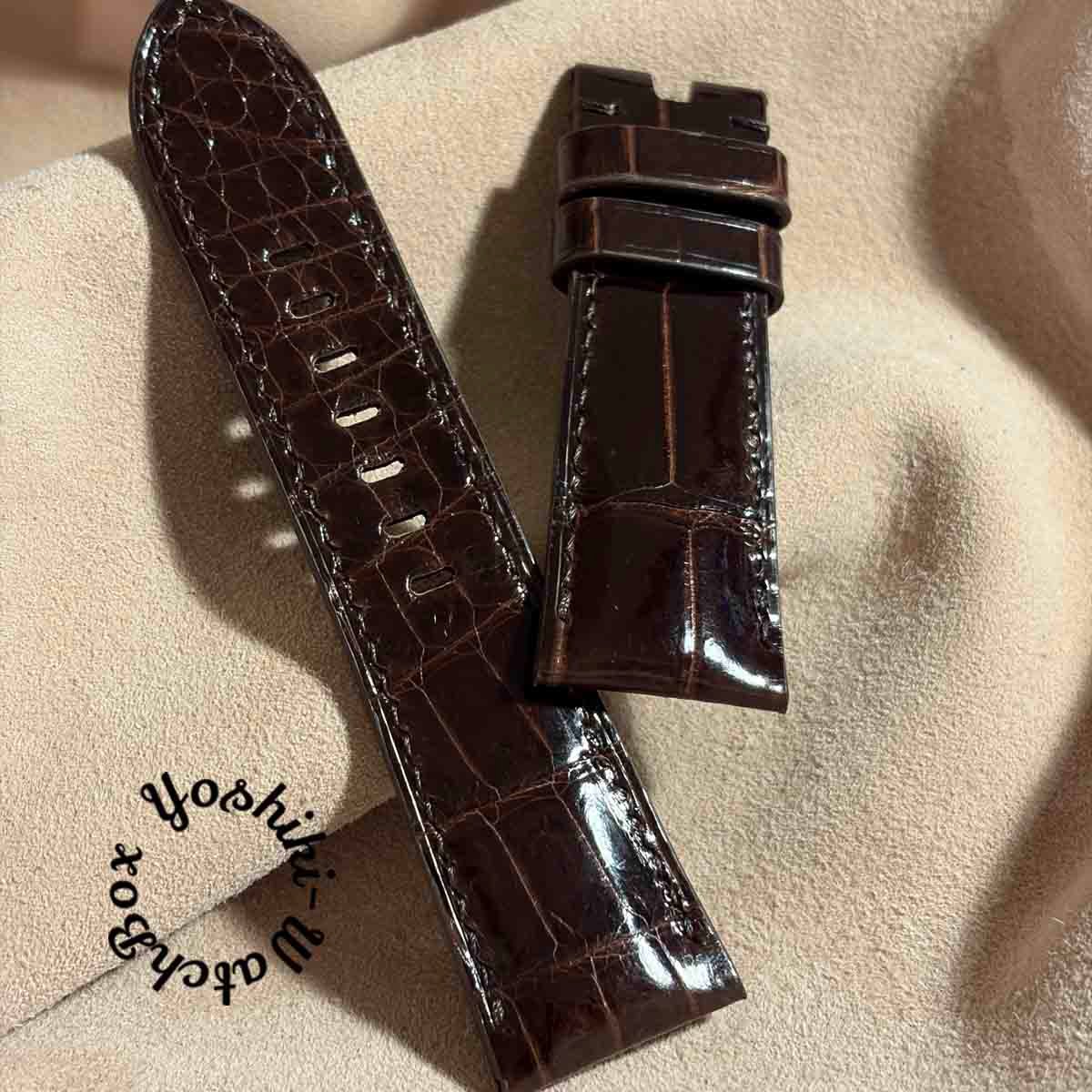 cro-1852 クロコダイルグロス仕上げ 腕時計ベルト グリーン ラグ幅24