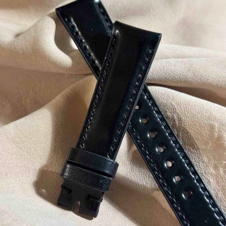cod-334 コードバン レザー 腕時計ベルト ブラック (ラグ幅19 mm - バックル幅16 mm)