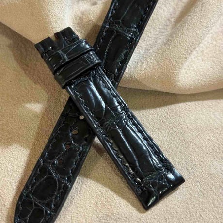 cro-1916  クロコダイル   腕時計 ベルト ブラック  (ラグ幅18 mm - バックル幅16 mm)