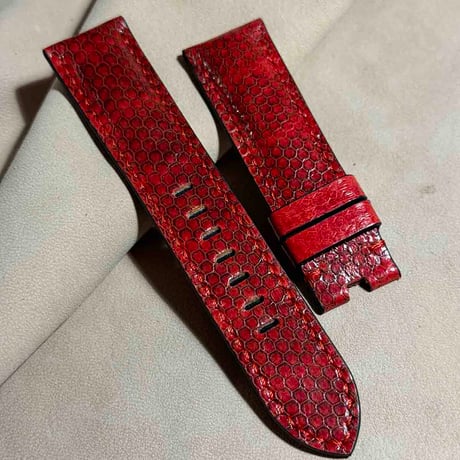sna-114 シースネイク（ウミヘビ）腕時計ベルト レッド (ラグ幅22 mm - バックル幅20 mm)