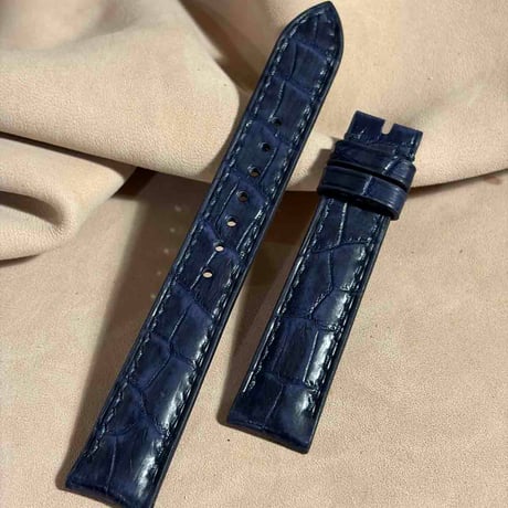 cro-2031 ヌバック クロコダイル  腕時計ベルト ネイビー (ラグ幅18 mm - バックル幅16 mm)