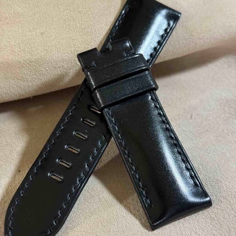 cod-301 コードバン レザー 腕時計ベルト ブラック (ラグ幅24 mm - バックル幅22 mm)