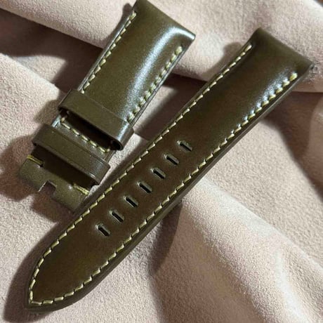 cod-314 コードバン レザー 腕時計ベルト カーキグリーン (ラグ幅24 mm - バックル幅22 mm)