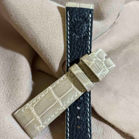 cro-1919  クロコダイル   腕時計 ベルト グロス仕上げ ベージュ  (ラグ幅21 mm - バックル幅18 mm)