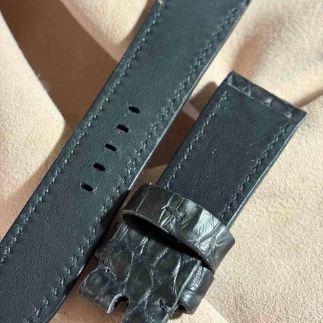 exh-62 墨染め クロコダイル 腕時計ベルト  (ラグ幅24mm - バックル幅22mm)