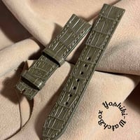 cro-2118  クロコダイル  腕時計ベルト オリーブ　(ラグ幅18 mm - バックル幅16 mm)