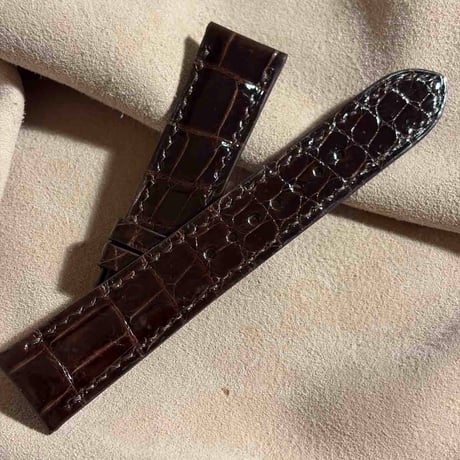 cro-1994  クロコダイル（グロス仕上げ）  腕時計 ベルト ダークブラウン (ラグ幅20 mm - バックル幅 18 mm)