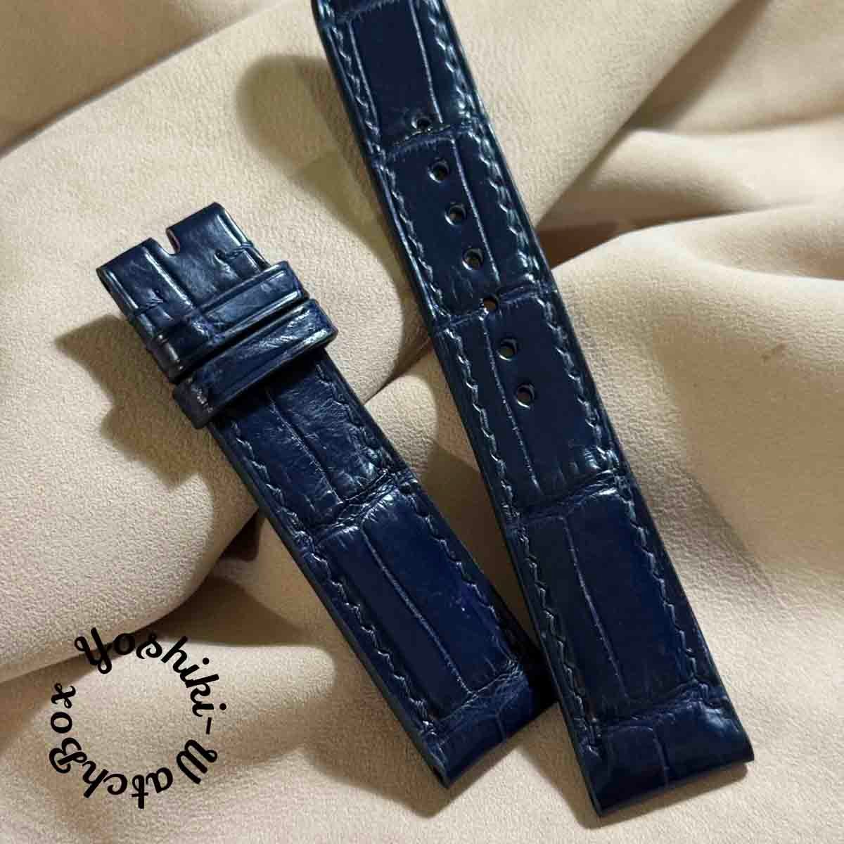 cro-1886 クロコダイル 腕時計 ベルト ネイビー (ラグ幅20 mm - バック