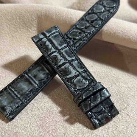 cro-1839  ヌバッククロコダイル  レザー 腕時計 ベルト ブラック  (ラグ幅21 mm - バックル幅18 mm)
