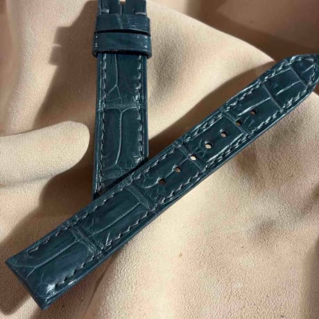 cro-2017  クロコダイル  腕時計ベルト ブルーグレー (ラグ幅18 mm - バックル幅16 mm)