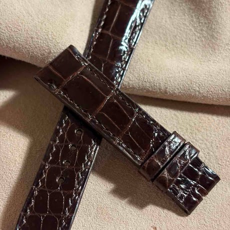 cro-1994  クロコダイル（グロス仕上げ）  腕時計 ベルト ダークブラウン (ラグ幅20 mm - バックル幅 18 mm)