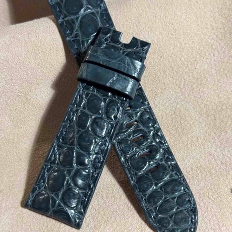 cro-1826  クロコダイル  レザー 腕時計 ベルト ブルーグレー  (ラグ幅22 mm - バックル幅20 mm)