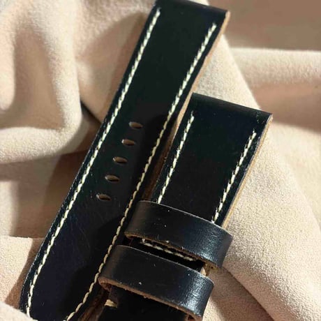 hor-240 HORWEEN クロムエクセルレザー ブラック 腕時計ベルト (ラグ24mm - バックル幅22mm)