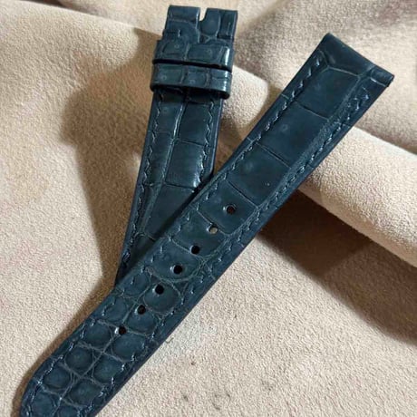 cro-1842  クロコダイル  レザー 腕時計 ベルト ブルーグレー  (ラグ幅20 mm - バックル幅18 mm)