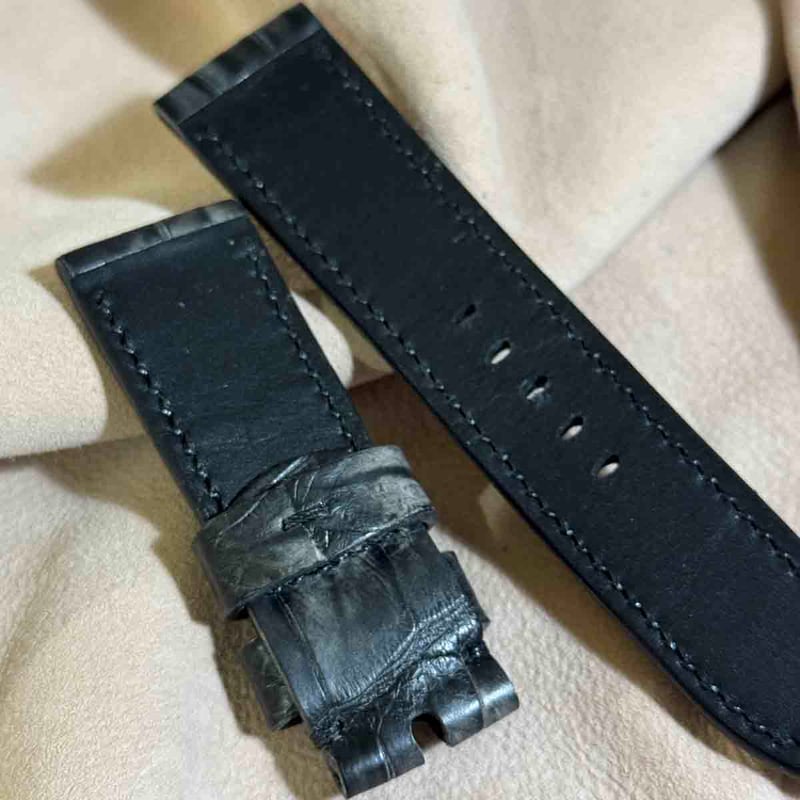 exh-43 墨染めクロコダイル 腕時計ベルト (ラグ幅24mm - バックル幅