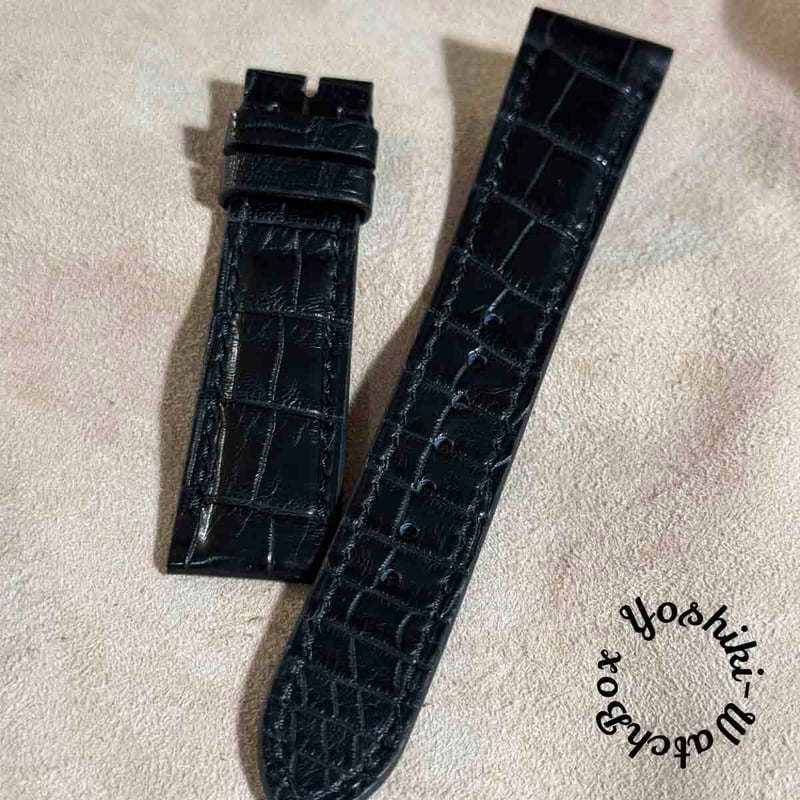 cro-1819 クロコダイル レザー 腕時計 ベルト ブラック (ラグ幅21 mm -