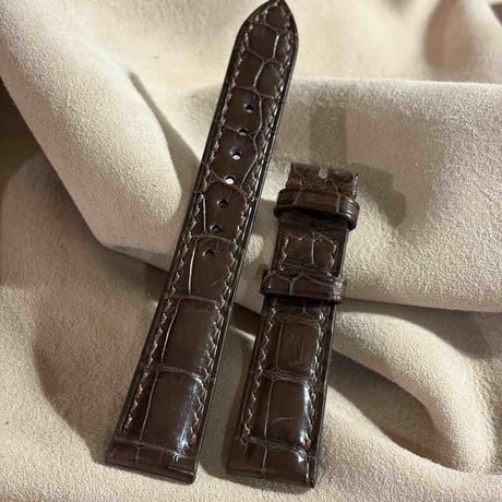 cro-2128  クロコダイル  腕時計ベルト ブラウン (ラグ幅19 mm - バックル幅16 mm)